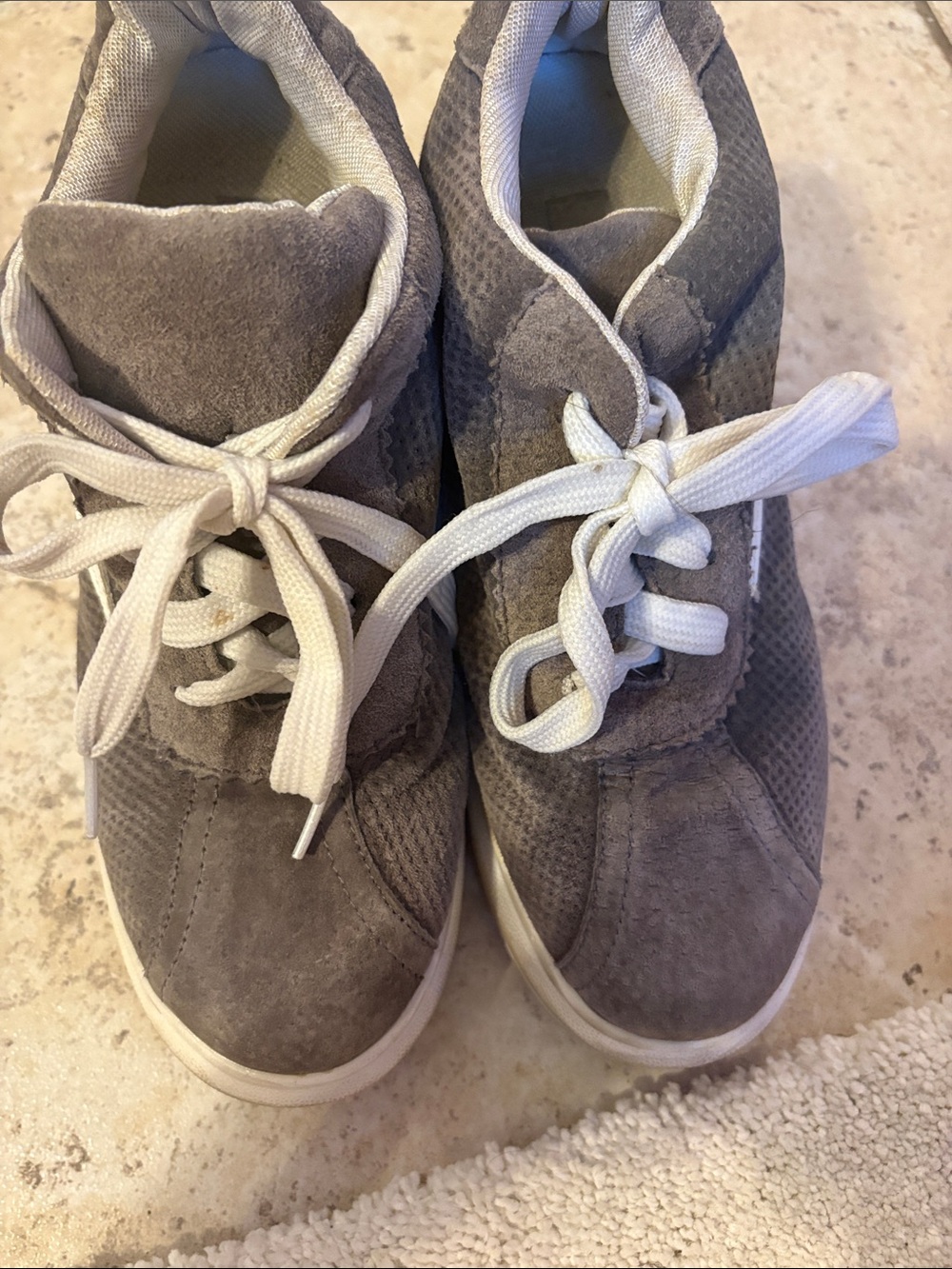 Kids Grey Suede Lace-Up Sneakers with White Laces
